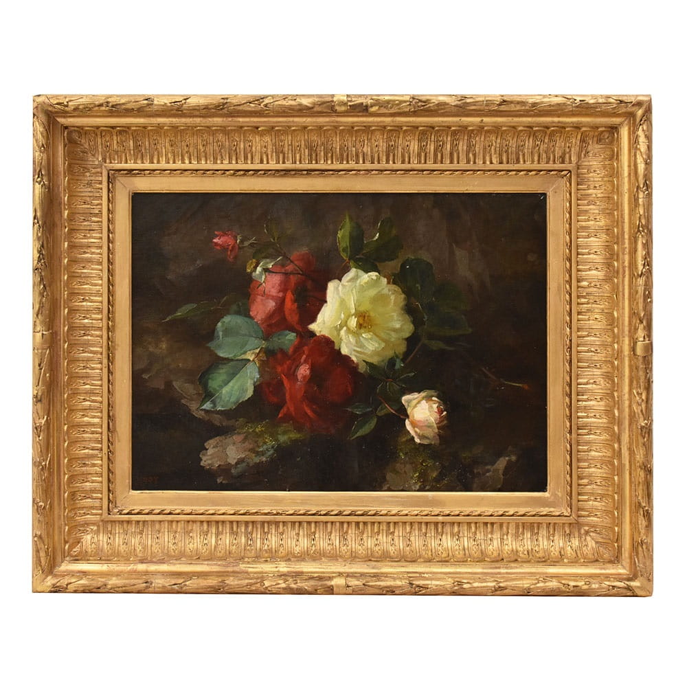 QF767 1a antique roses floral painting flower oil still life XIX.jpg